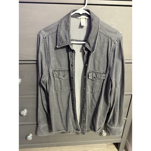 H&M Women’s Denim Western Shirt Gray Snap Button Long Sleeve Size M - Picture 2 of 5